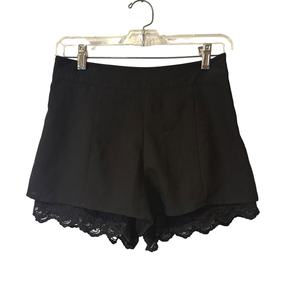 Forever 21 Black Lace Trim High Waisted Shorts Side Zip Womens Size XS Y2K